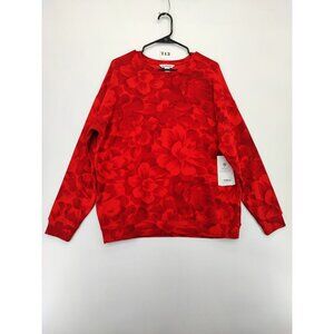 Athleta Women's Red Floral Long Sleeve Crew Neck Pullover Sweatshirt Size M